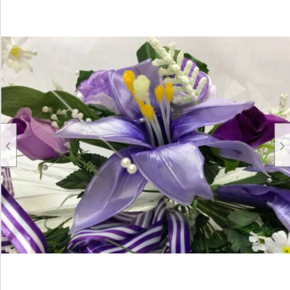 Purple Floral Bouquet Bridal Wedding Bridesmaid Set of 5 Artificial Flowers - Picture 6 of 11